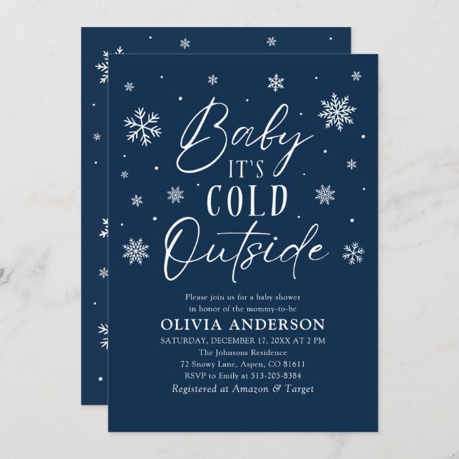 Blue Snowflakes Baby It's Cold Outside Baby Shower Invitation (Front/Back)