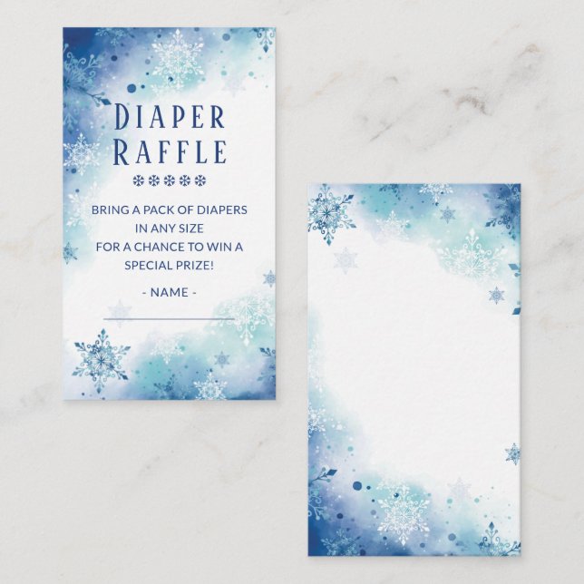 Blue Snowflakes Baby Shower Diaper Raffle Ticket Enclosure Card (Front/Back)