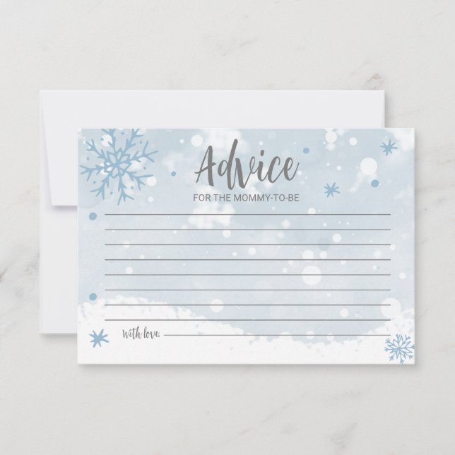 Blue Snowflakes Boy Baby Shower Advice Cards (Front)