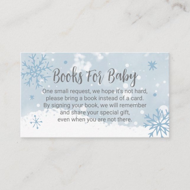 Blue Snowflakes Boy Baby Shower Books For Baby Enclosure Card (Front)