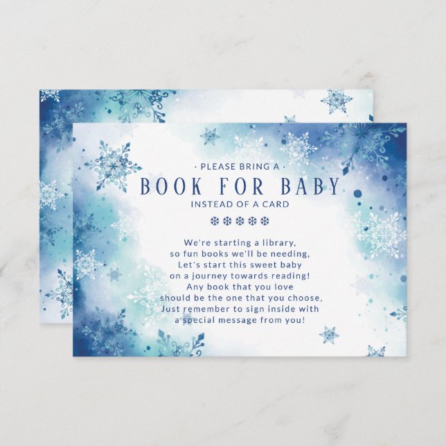 Blue Snowflakes Boys Baby Shower Book for Baby  Enclosure Card (Front/Back)