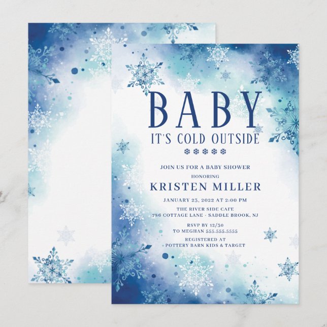 Blue Snowflakes Boys Winter Baby Shower Invitation (Front/Back)