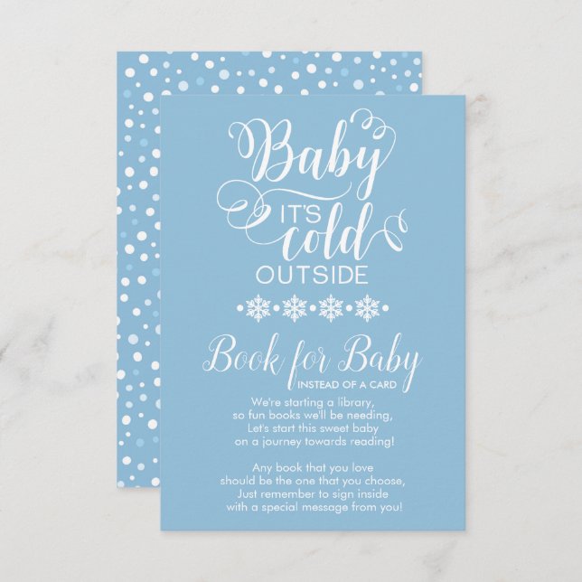 Blue Snowflakes Bring A Book for Baby Card (Front/Back)