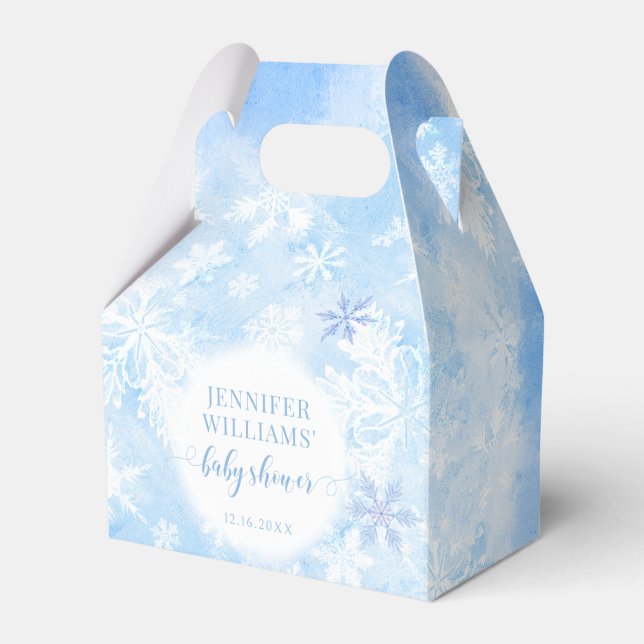 Blue snowflakes Christmas baby shower favour boxes (Front Side)