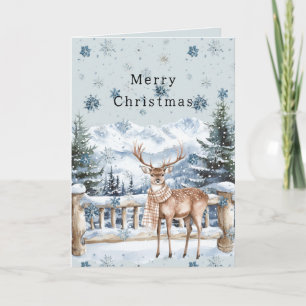 Blue Snowflakes Christmas Deer Card