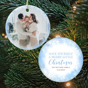 Blue snowflakes Christmas family photo Ornament