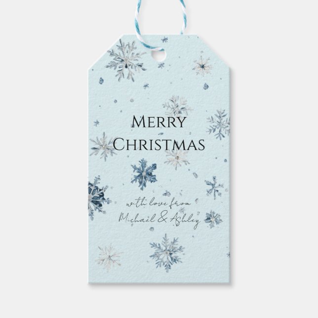 Blue Snowflakes Christmas  Gift Tags (Front)