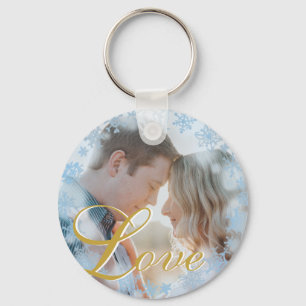 Blue Snowflakes Christmas Love Personalised Photo Key Ring