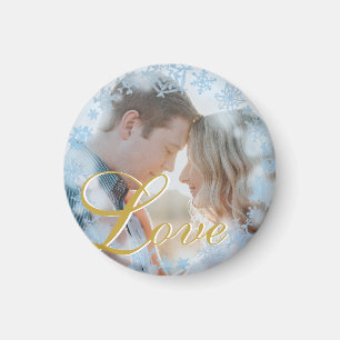 Blue Snowflakes Christmas Love Personalised Photo  Magnet