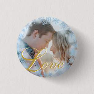 Blue Snowflakes Christmas Love Personalized Photo 3 Cm Round Badge