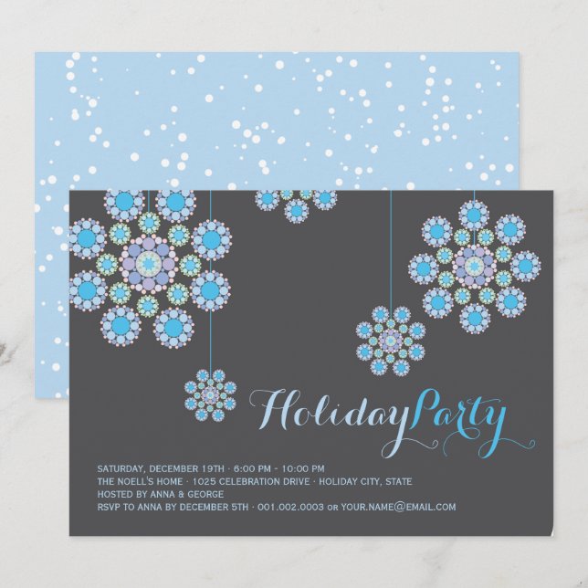 Blue Snowflakes Christmas Ornament Holiday Party Invitation (Front/Back)