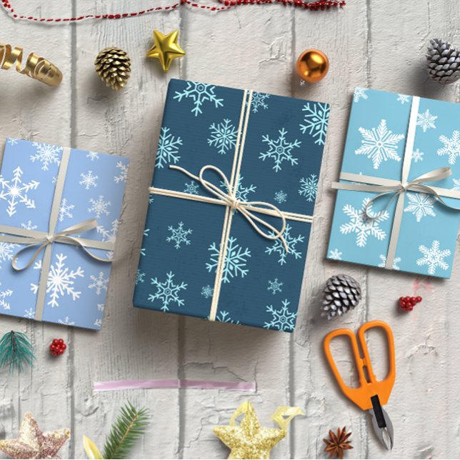 Blue Snowflakes Christmas set of 3 Wrapping Paper Sheet (Blue Snowflakes Christmas set of 3 Wrapping Paper Sheet)