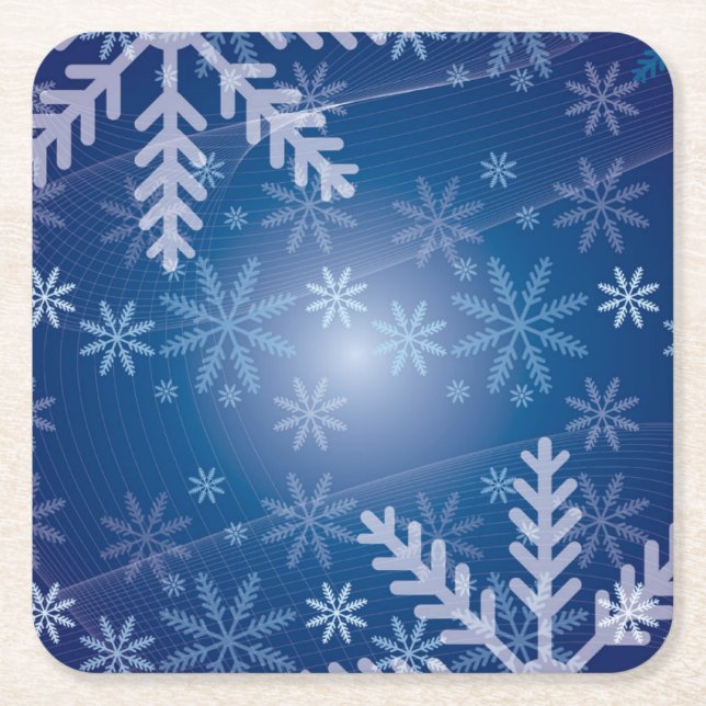 Blue Snowflakes Christmas Square Paper Coaster (Front)