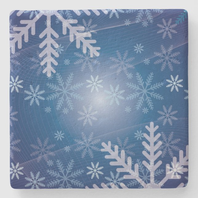 Blue Snowflakes Christmas Stone Coaster (Front)
