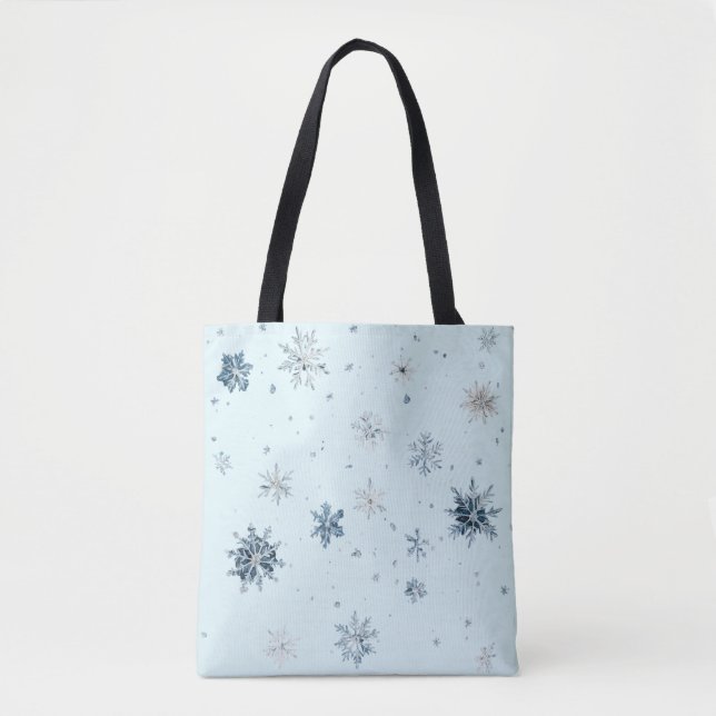 Blue Snowflakes Christmas Tote Bag (Front)