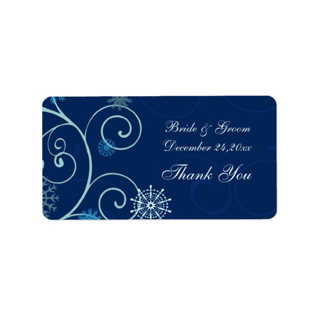 Blue Snowflakes Christmas Wedding Labels (Front)
