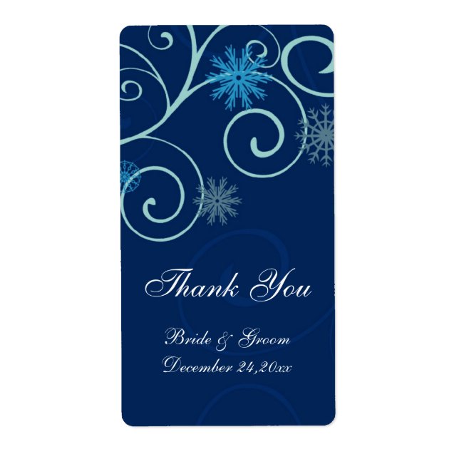 Blue Snowflakes Christmas Wedding Labels (Front)