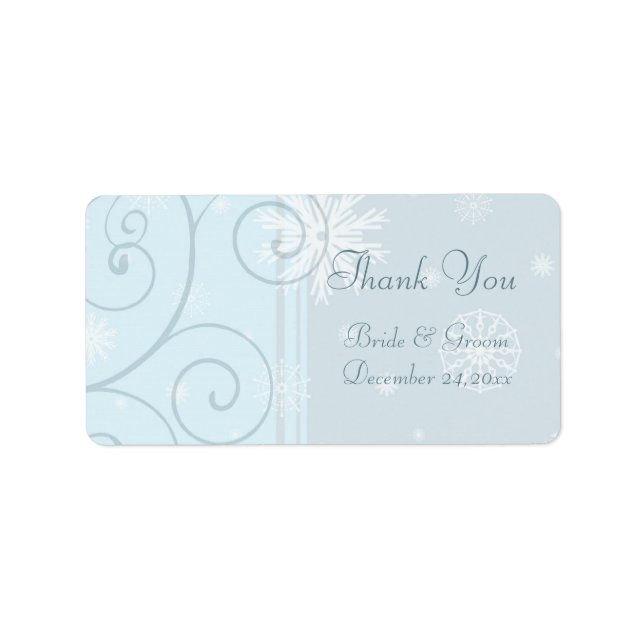 Blue Snowflakes Christmas Wedding Labels (Front)