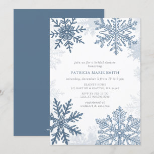 Blue Snowflakes Christmas Winter Bridal Shower Invitation