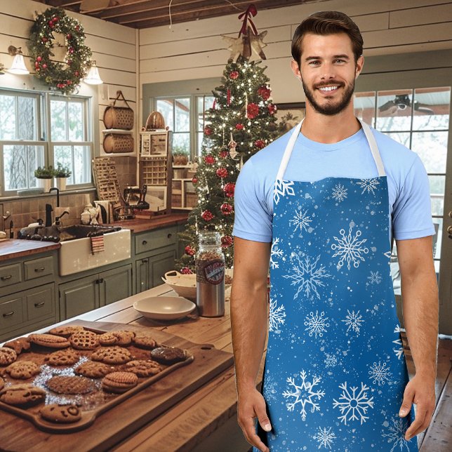 Blue Snowflakes Classic Winter White Snow Apron (Creator Uploaded)