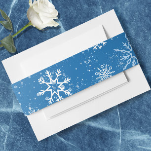 Blue Snowflakes Classic Winter White Snow Invitation Belly Band