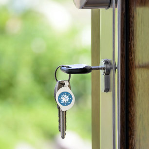 Blue Snowflakes Classic Winter White Snow Key Ring