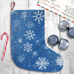 Blue Snowflakes Classic Winter White Snow Small Christmas Stocking
