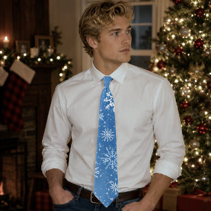 Blue Snowflakes Classic Winter White Snow Tie