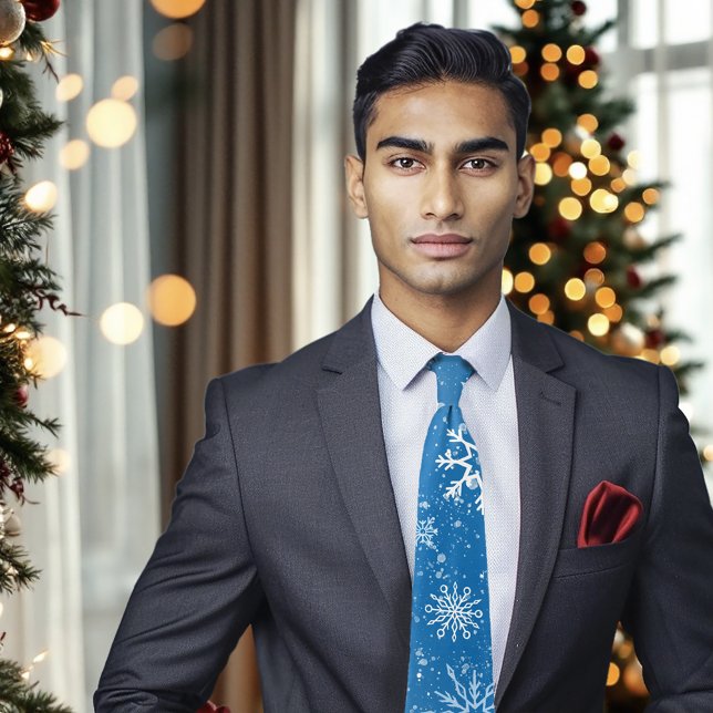Blue Snowflakes Classic Winter White Snow Tie (Creator Uploaded)