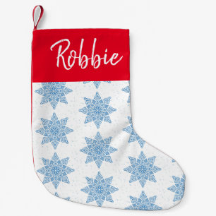Blue Snowflakes Custom Name Christmas Stocking