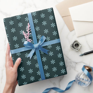 Blue Snowflakes Dark Cyan Wrapping Paper