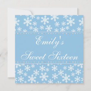 Blue Snowflakes Diamond Sweet 16 Invitations