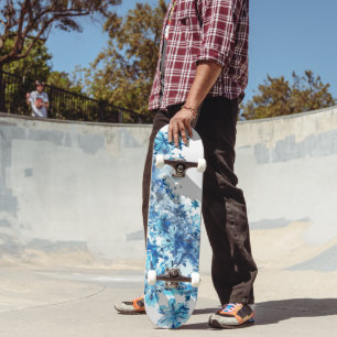 Blue Snowflakes Digital Art Skateboard