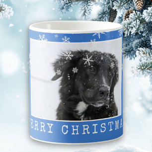 Blue Snowflakes Dog Pet Photo Merry Christmas Coffee Mug