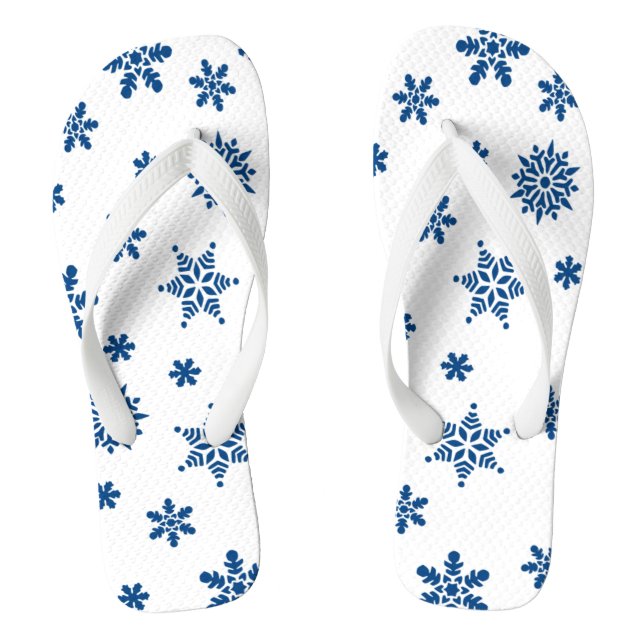Blue Snowflakes Flip Flops (Footbed)
