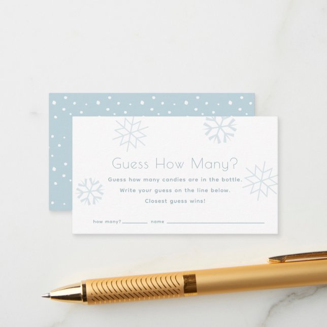 Blue Snowflakes Guess How Many Baby Shower Game Enclosure Card (Front/Back In Situ)