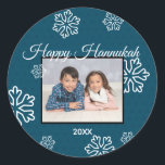 Blue Snowflakes Happy Hanukkah - Circle Sticker<br><div class="desc">Blue Snowflakes Happy Hanukkah - Circle Sticker</div>
