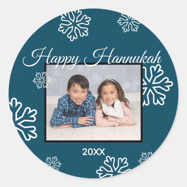 Blue Snowflakes Happy Hanukkah - Circle Sticker (Front)