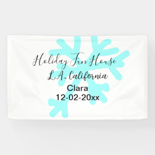 Blue snowflakes holiday camping house place date banner