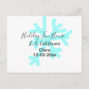 Blue snowflakes holiday camping house place date postcard
