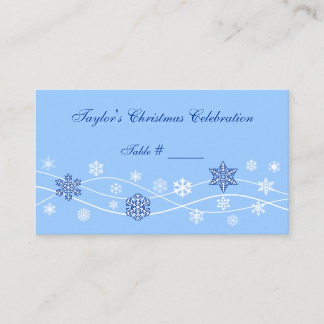 Blue Snowflakes Holiday Place Cards (Front)