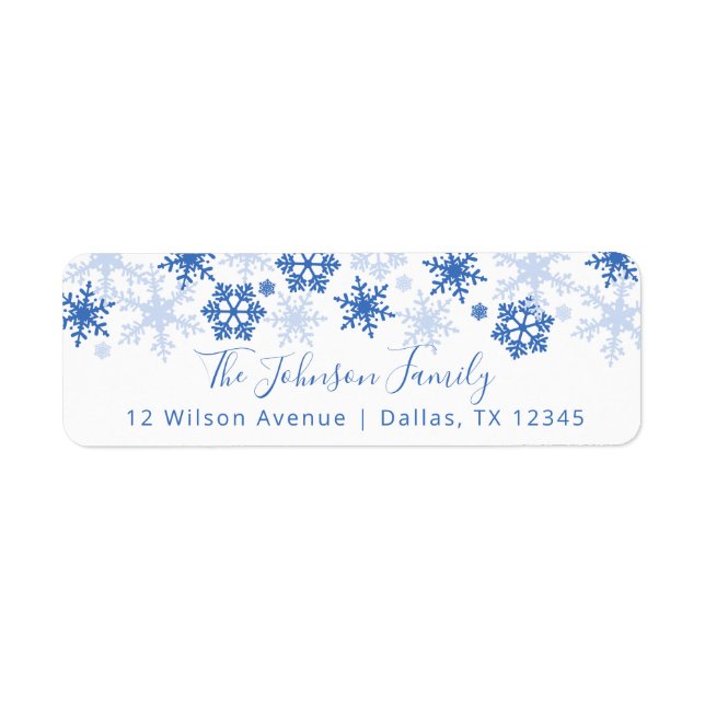 Blue Snowflakes Holiday Return Address (Front)