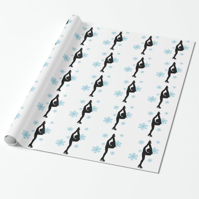 Blue Snowflakes Ice Skating Gift Wrap (Unrolled)