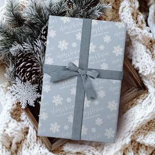 Blue Snowflakes Merry Christmas Script Custom Wrapping Paper