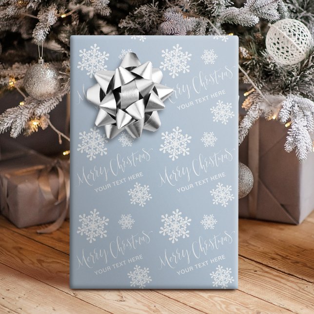 Blue Snowflakes Merry Christmas Script Custom Wrapping Paper (Blue Snowflakes Merry Christmas Script Custom Wrapping Paper)