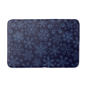 Blue Snowflakes on blue Bath Mat