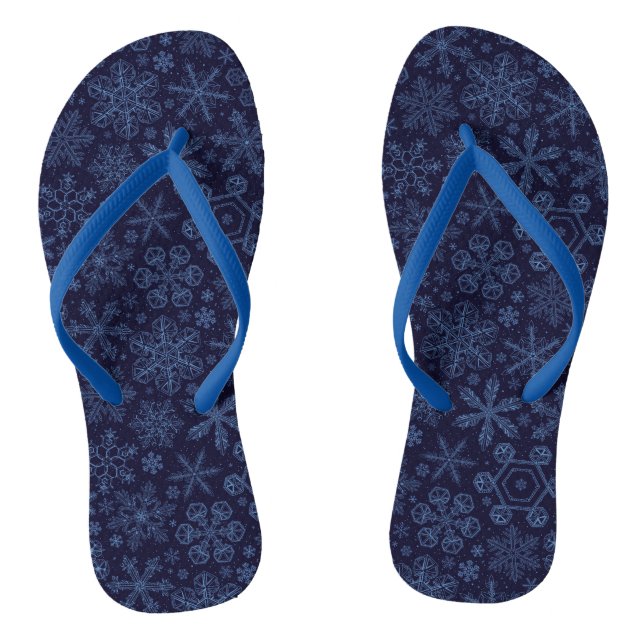 Blue Snowflakes on blue Flip Flops (Footbed)
