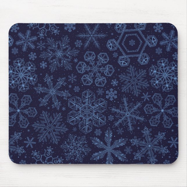 Blue Snowflakes on blue Mouse Mat (Front)