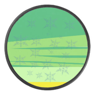 Blue Snowflakes on the Sunrise Mountain Hockey Puck
