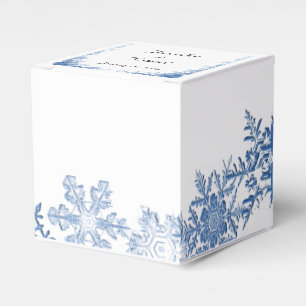 Blue Snowflakes on White Wedding Favour Box